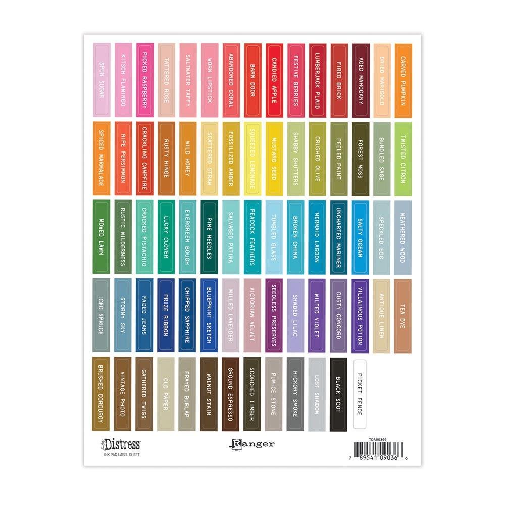 Tim Holtz Distress 1/4" x 1 - 3/4" Ink Pad Label Sheets - Color Name Stickers with White Text - Honey Bee Stamps