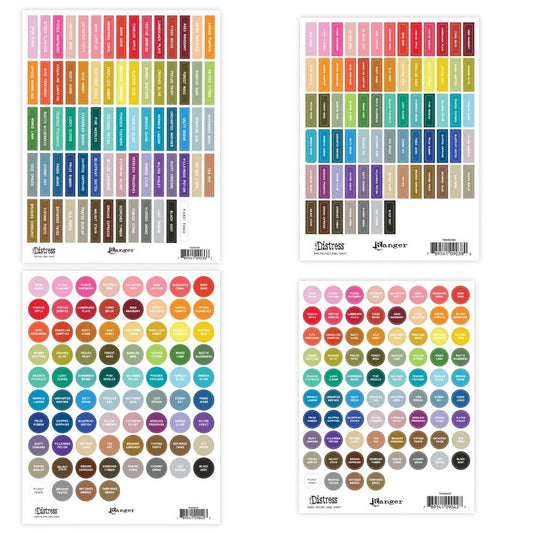 Tim Holtz Distress Assorted Ink Pad Label Sheets - Color Name Stickers with White Text - Honey Bee Stamps