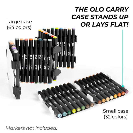 The OLO Small Carrying Case Holds 32 Markers - Black Panels with White Hinges