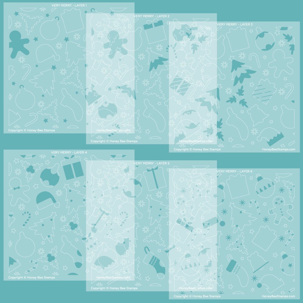Very Merry - 6"x6" Stencil Set of 6 Layering Stencils - Honey Bee Stamps