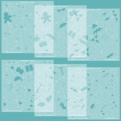 Very Merry - 6"x6" Stencil Set of 6 Layering Stencils - Honey Bee Stamps