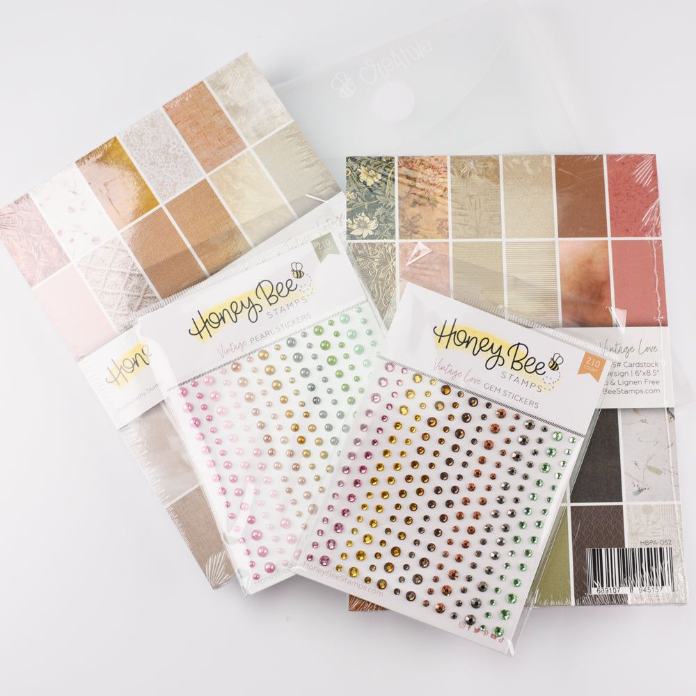 Vintage Love Paper Pads, Gem and Pearl Stickers Bundle - Honey Bee Stamps