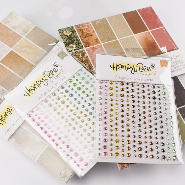 Vintage Love Paper Pads, Gem and Pearl Stickers Bundle - Honey Bee Stamps