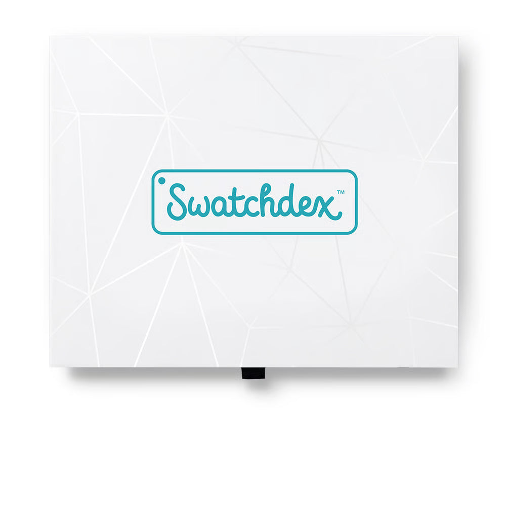 White swatchdex box with blue logo on a white background