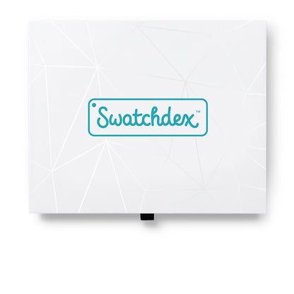 White swatchdex box with blue logo on a white background
