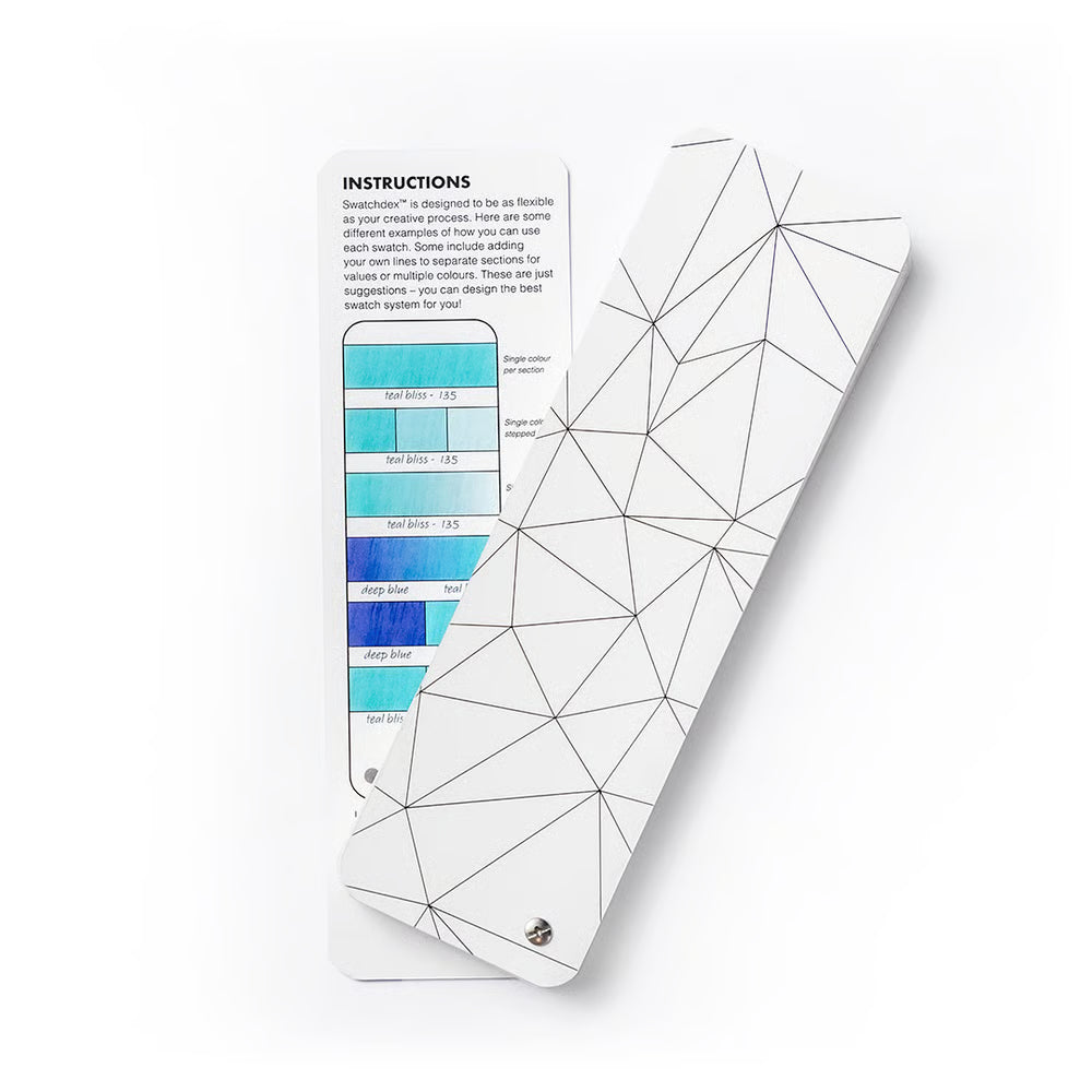 Geometric design on a white background with instructions and color swatches.