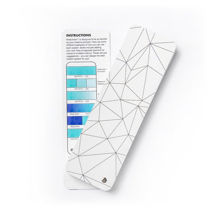 Geometric design on a white background with instructions and color swatches.