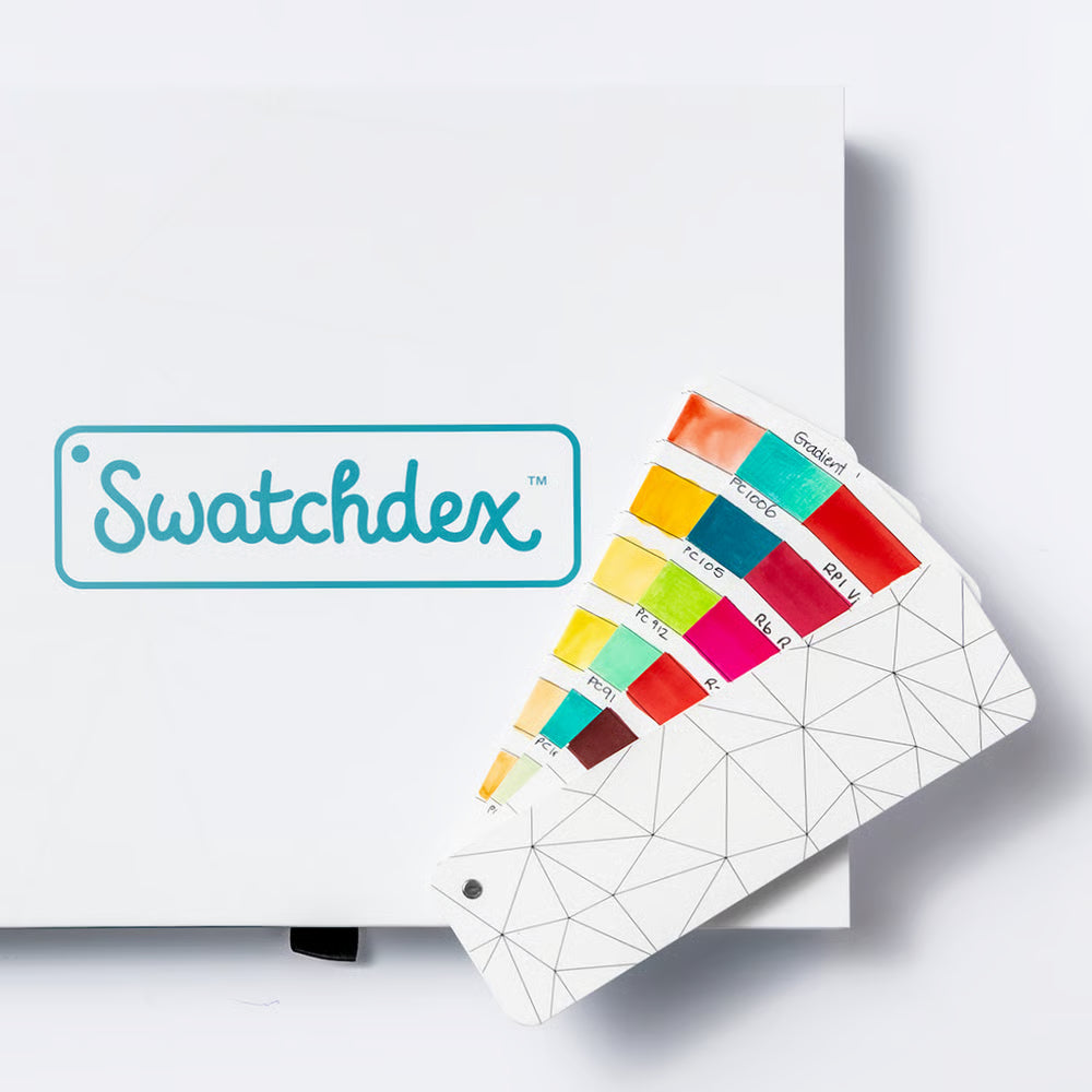 Swatchdex color swatch book with geometric design on a white background