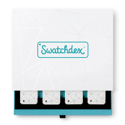 Swatchdex product packaging with geometric design on a white background