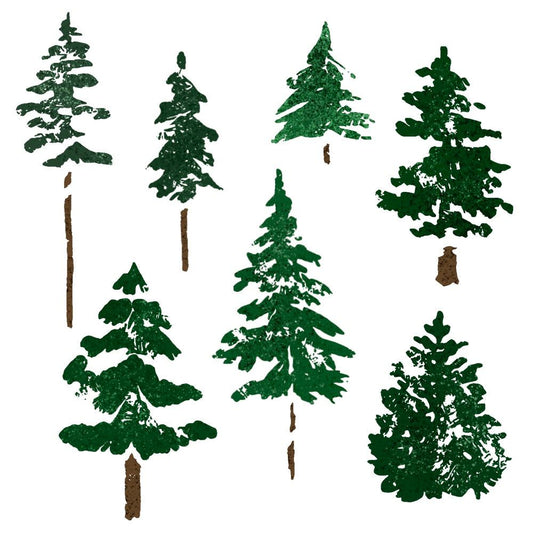 Watercolor Pines - 5x6 Photopolymer Stamp Set - Honey Bee Stamps