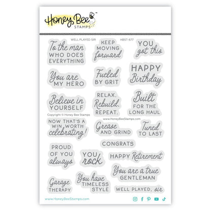 Well Played Sir - 5x6.5 Photopolymer Clear Stamp Set - Honey Bee Stamps