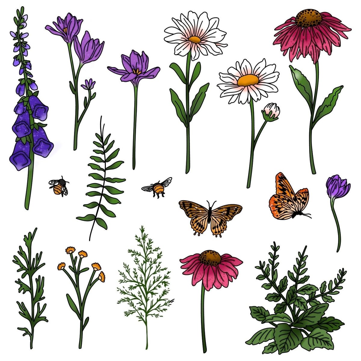 Wildflowers - 6x8 Photopolymer Stamp Set - Retiring - Honey Bee Stamps