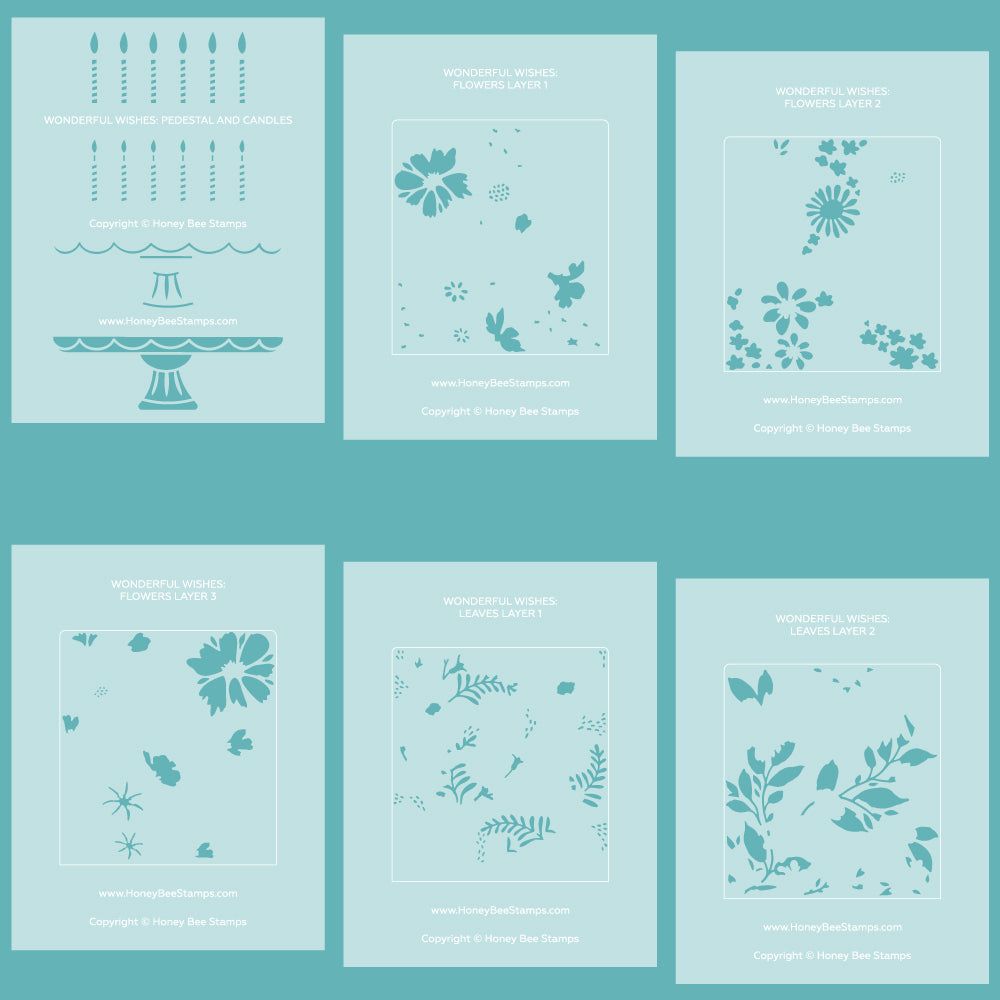 Wonderful Wishes - Set of 6 - A2 4.25"x5.5" Coordinating Stencils - Honey Bee Stamps