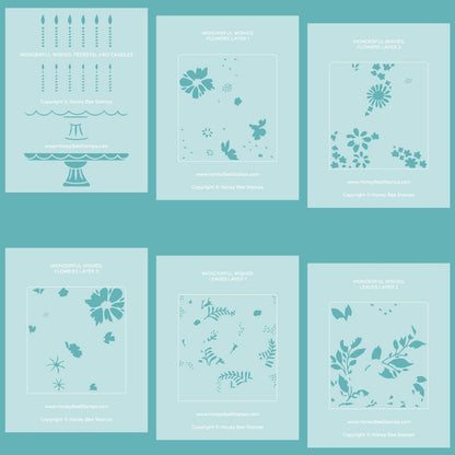 Wonderful Wishes - Set of 6 - A2 4.25"x5.5" Coordinating Stencils - Honey Bee Stamps