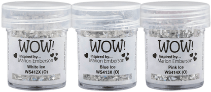 WOW! Glitter Embossing Powder Ice Crystal Trio - Pink, Blue, White Sparkle - Honey Bee Stamps