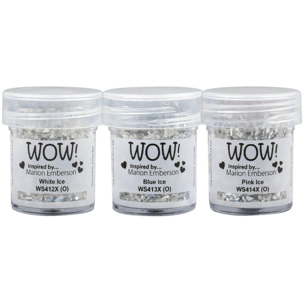 WOW! Glitter Embossing Powder Ice Crystal Trio - Pink, Blue, White Sparkle - Honey Bee Stamps
