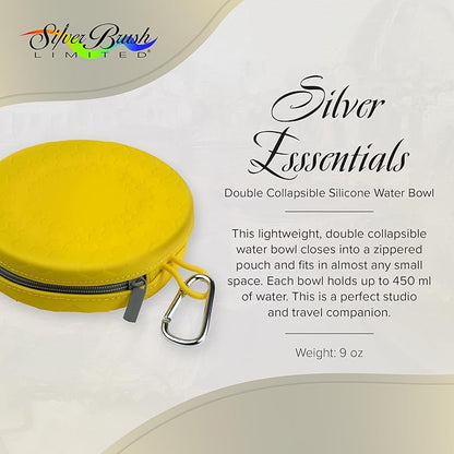 Yellow Collapsible Silicone Double Water Bowl Zip Case 450ml by Silver Brush - Honey Bee Stamps