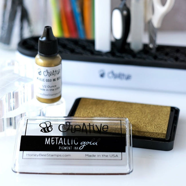 Bee Creative Ink Pad - Metallic Gold Pigment Ink - Honey Bee Stamps