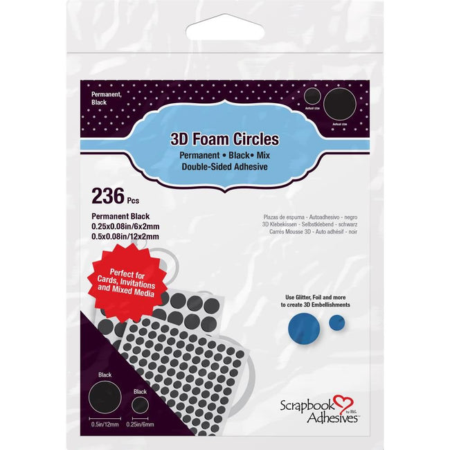 Black 3D Self-Adhesive Foam Circles .25" & .5" 236/Pkg - Honey Bee Stamps