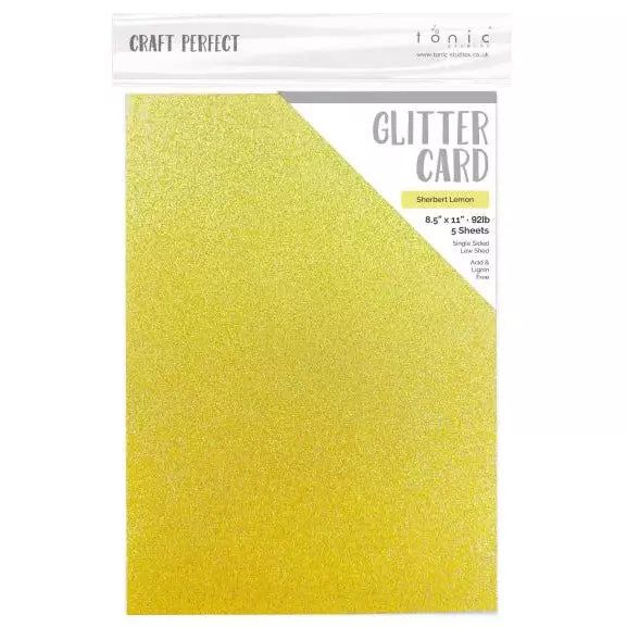 Craft Perfect Glitter Card 8.5x11 - 5/Pkg - Sherbert Lemon - Honey Bee Stamps
