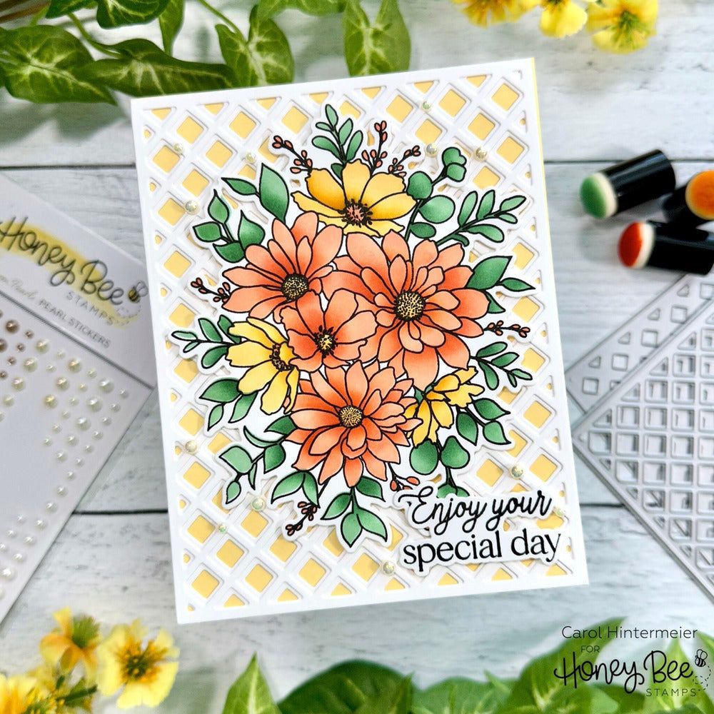 Daisy Layers Bouquet - Set Of 6 - A2 4.25"x5.5" Coordinating Stencils - Honey Bee Stamps