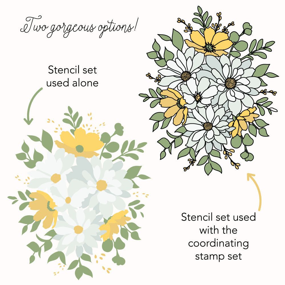 Daisy Layers Bouquet - Set Of 6 - A2 4.25"x5.5" Coordinating Stencils - Honey Bee Stamps