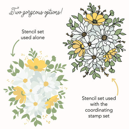 Daisy Layers Bouquet - Set Of 6 - A2 4.25"x5.5" Coordinating Stencils - Honey Bee Stamps