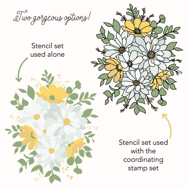 Daisy Layers Bouquet - Set Of 6 Coordinating A2 Stencils - Honey Bee Stamps