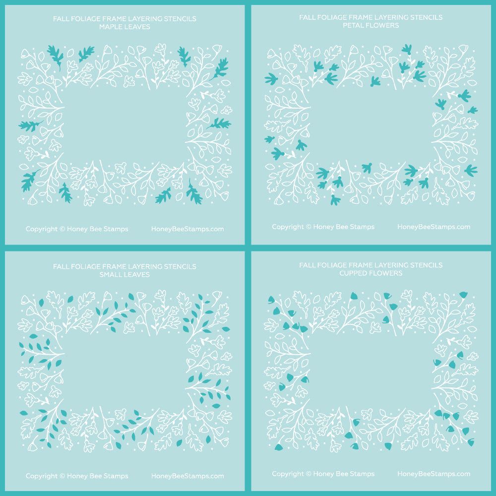 Fall Foliage Frame - Set of 4 - 6"x6" Coordinating Stencils - Honey Bee Stamps