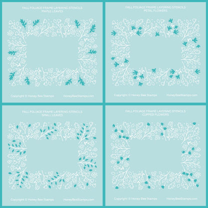 Fall Foliage Frame - Set of 4 - 6"x6" Coordinating Stencils - Honey Bee Stamps