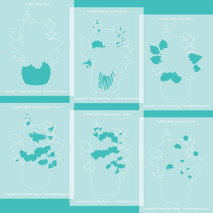 Floral Vase - Set of 6 - A2 4.25"x5.5" Coordinating Stencils - Honey Bee Stamps
