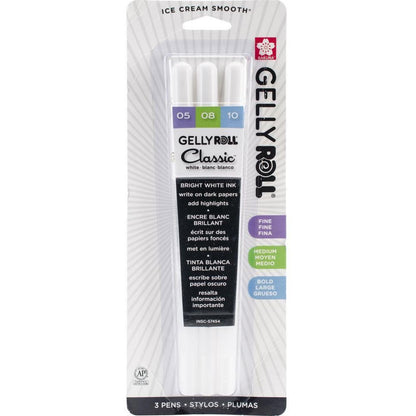 Gelly Roll Classic Point Pens 3/Pkg White - Fine, Med, Bold - Honey Bee Stamps
