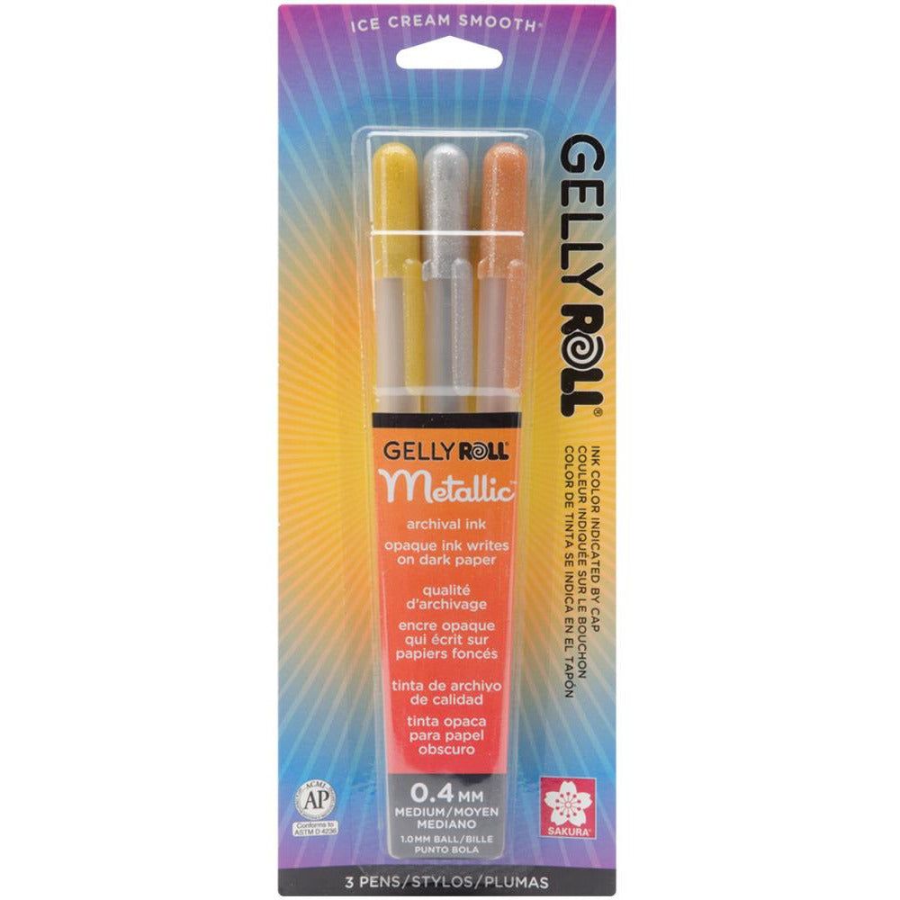 Gelly Roll Metallic Medium Point Pens 3/Pkg - Gold, Silver, Copper - Honey Bee Stamps
