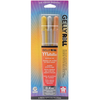 Gelly Roll Metallic Medium Point Pens 3/Pkg - Gold, Silver, Copper - Honey Bee Stamps