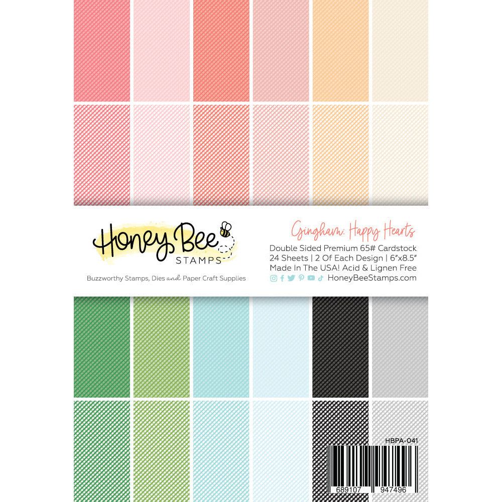 Gingham - Happy Hearts Paper Pad 6x8.5 - 24 Double - Sided Sheets - Honey Bee Stamps