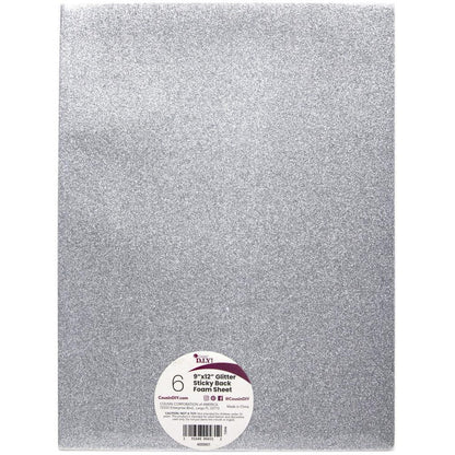 Glitter Sticky Back Foam Sheets 9"X12" 6/Pkg - Silver, Gold, Black & White - Honey Bee Stamps