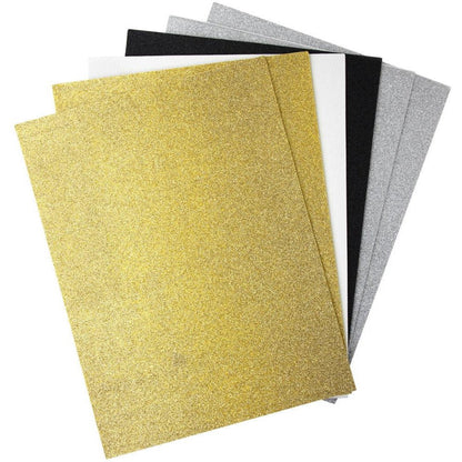 Glitter Sticky Back Foam Sheets 9"X12" 6/Pkg - Silver, Gold, Black & White - Honey Bee Stamps