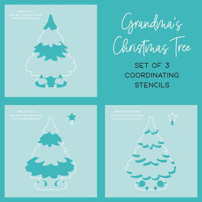 Grandma's Christmas Tree - Set of 3 - 6"x6" Coordinating Stencils - Honey Bee Stamps
