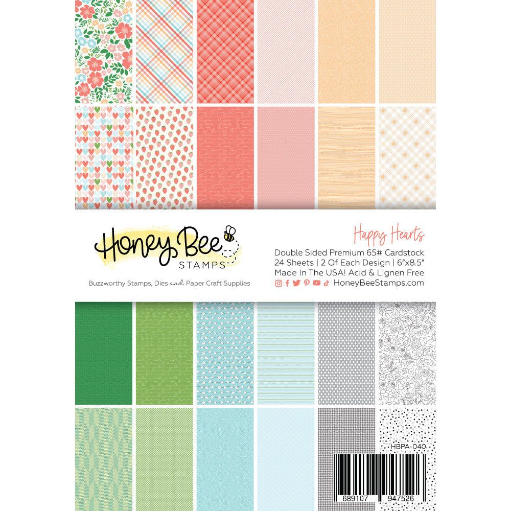 Happy Hearts Paper Pad 6x8.5 - 24 Double - Sided Sheets - Honey Bee Stamps