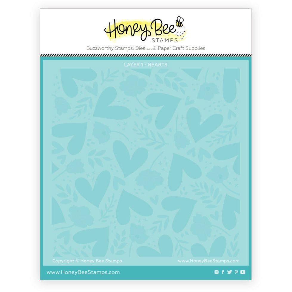 Hearts In Bloom - Set of 4 - 6"x6" Layering Background Stencils - Honey Bee Stamps