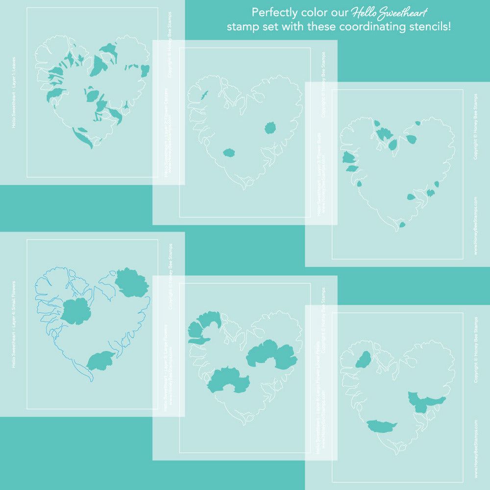 Hello Sweetheart - Set of 6 - 6"x6" Layering Stencils - Honey Bee Stamps