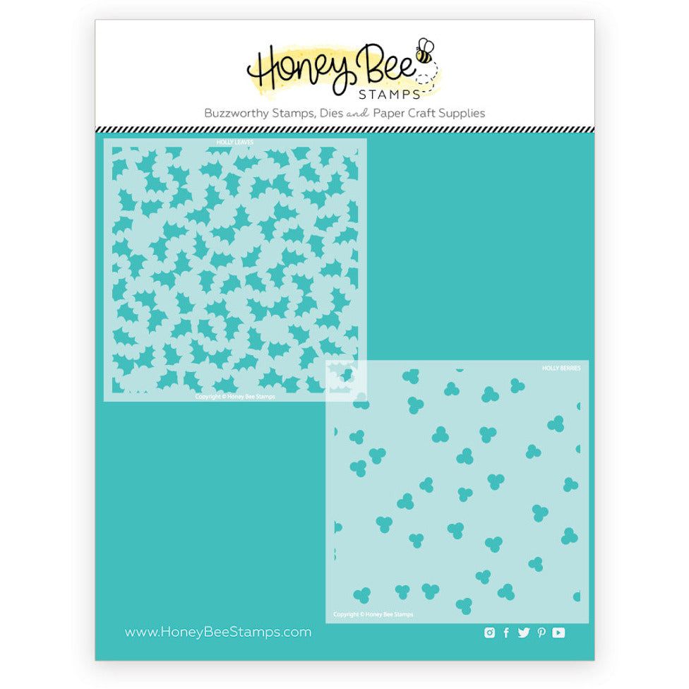 Holly and Berries - Set of 2 - 6"x6" Layering Stencils - Retiring - Honey Bee Stamps