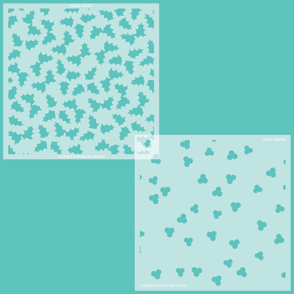 Holly and Berries - Set of 2 - 6"x6" Layering Stencils - Retiring - Honey Bee Stamps