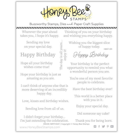 Inside: Birthday Sentiments - 6x6 Photopolymer Stamp Set - Honey Bee Stamps