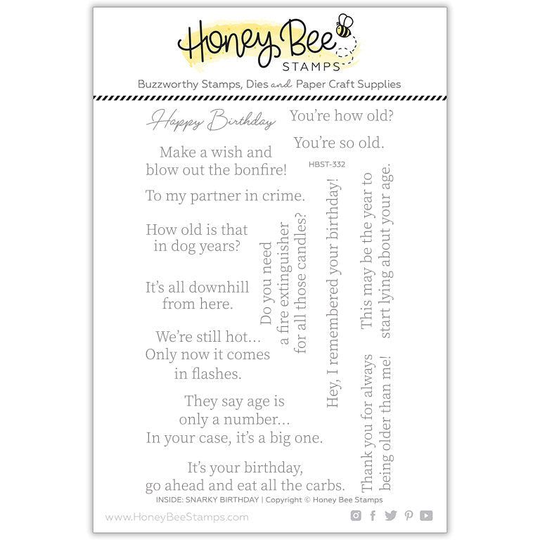 Inside: Snarky Birthday Sentiments - 4x6 Photopolymer Stamp Set - Honey Bee Stamps
