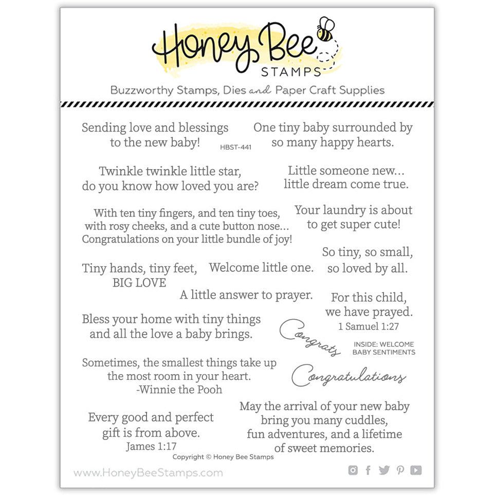 Inside: Welcome Baby Sentiments - 6x6 Photopolymer Stamp Set - Honey Bee Stamps