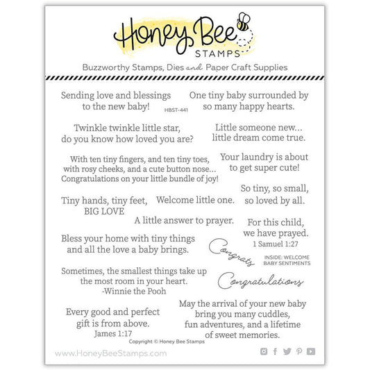 Inside: Welcome Baby Sentiments - 6x6 Photopolymer Stamp Set - Honey Bee Stamps