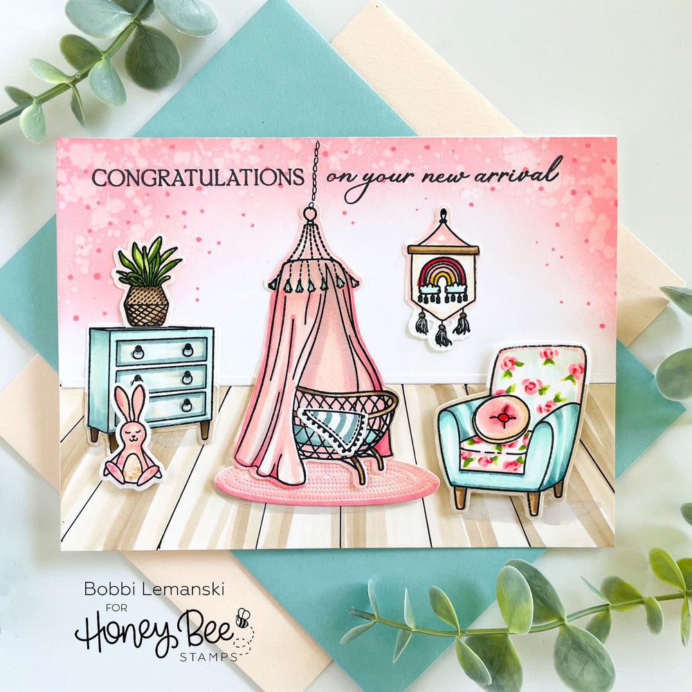Inside: Welcome Baby Sentiments - 6x6 Photopolymer Stamp Set - Honey Bee Stamps