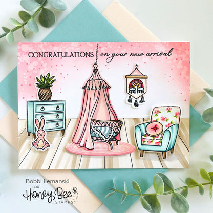 Inside: Welcome Baby Sentiments - 6x6 Photopolymer Stamp Set - Honey Bee Stamps