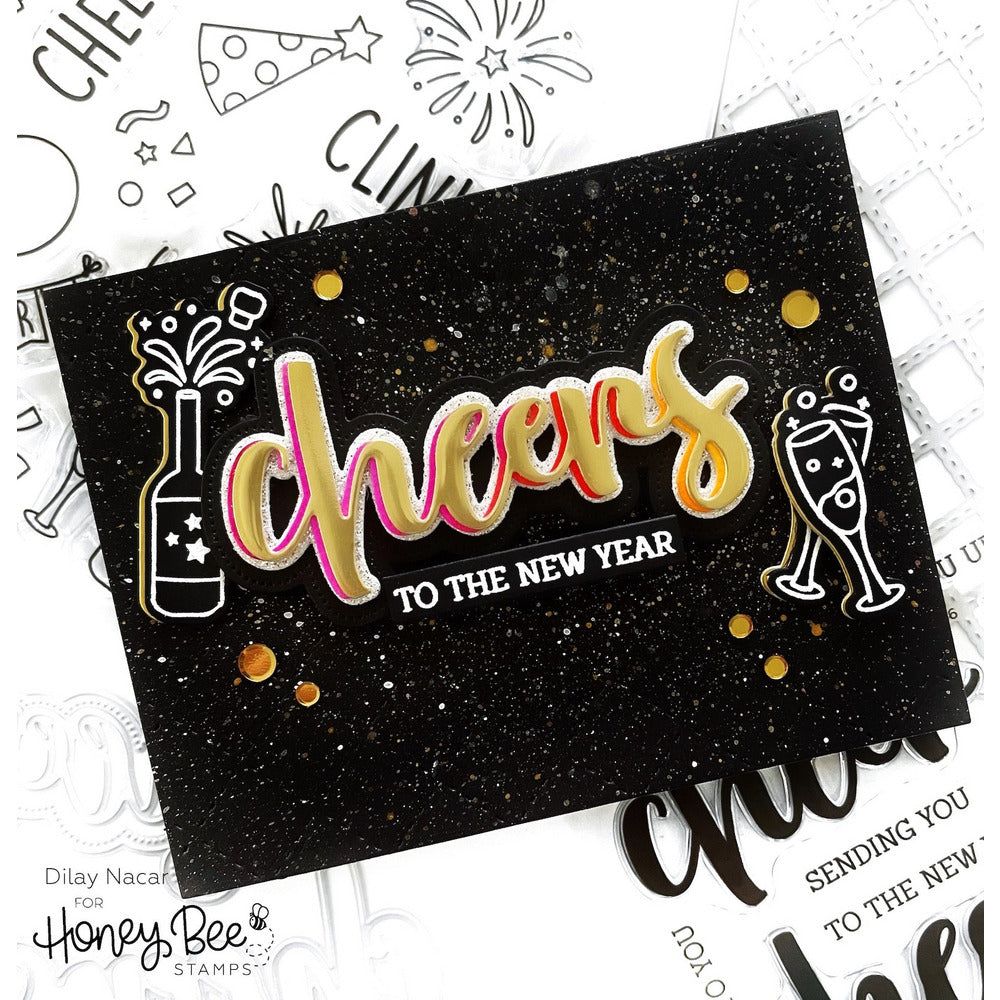 New Year Cheers - 6x6 Photopolymer Stamp Set - Retiring - Honey Bee Stamps